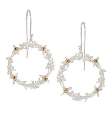 Sterling silver full wreath hook earrings